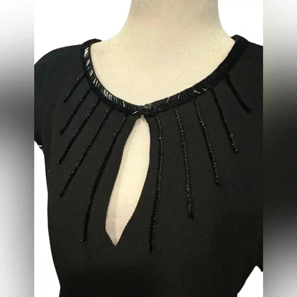 Tory Burch beaded black midi dress size 8